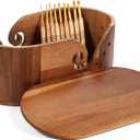 DoubleFill Oval Wooden Yarn Bowls for Knitting, Acacia Crochet Yarn Holder with 9pcs Hooks and Lid Crochet Knitting Storage Bowl for Knitters Gift Craft, 11.2" x 6.1"x 4.8"(Classic,Light Brown)