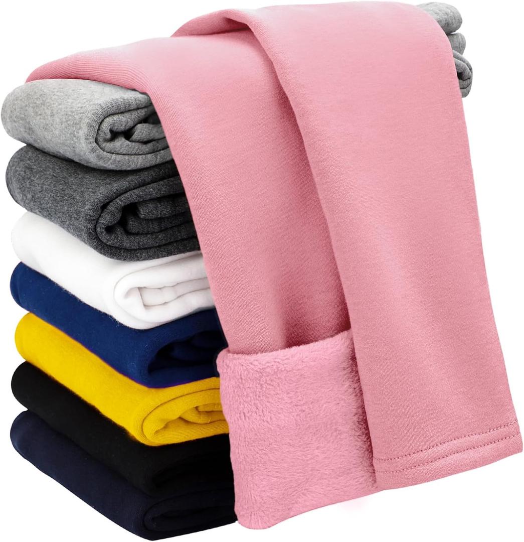 Auranso Girls Winter Warm Cotton Fleece Lined Leggings Thick Thermal Tights Pants (5-6 Years, Pink)