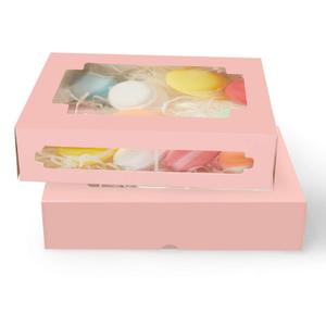 qiqee 36Packs Auto-pop Pink Cookie Boxes for Gift Giving 8x5.3x2 inch One Second Folding Pink Bakery Box with Window Treat Box for Donuts Candies and Biscuit