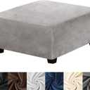 HFCNMY Ottoman Cover Square,Stretch Velvet Square Ottoman Cover Thick Ottoman Slipcover Washable Storage Ottoman Cover Foot Stool Cover with Elastic Bottom for Living Room Light Gray X-Large