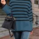 ZESICA Women's Winter Sweaters Casual Turtleneck Long Sleeve Striped Side Slit Loose Pullover Sweater Jumper Tops (M)