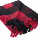 DII Buffalo Check Collection Rustic Farmhouse Throw Blanket with Tassles, 50x60, Tango Red/Black
