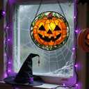 Stained Glass Window Hanging, Halloween Decorations Evil Pumpkin Suncatcher for Doors Garden Indoor Spooky Funny Orange Sun Catchers Gothic Decor Horror Gifts for Women Men Friend 6.3 in