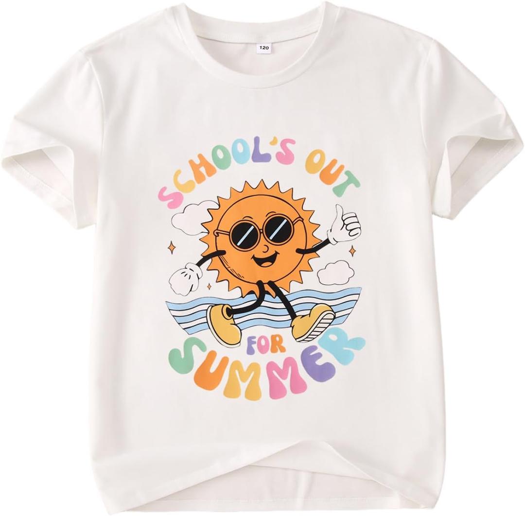 Kid Girls Schools Out for Summer Shirt School Graduation T-Shirt Summer Vacation Outfit Short Sleeve Tees Tops 7-12Y(White,10-11Y)
