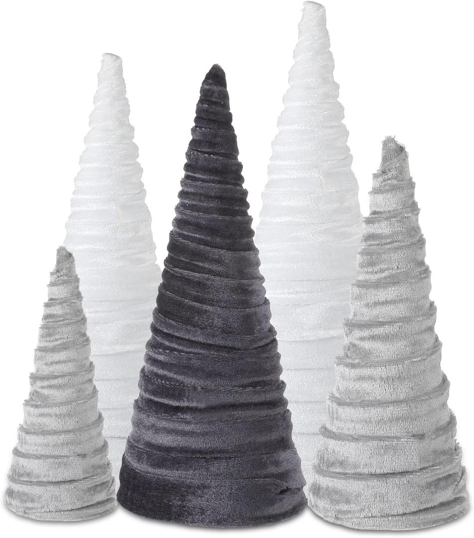 Hoolerry 5 Pack Velvet Christmas Tree Set Gray Xmas Velvet Tree Modern Winter Centerpiece Ornaments for Holiday Entryway Tabletop Farmhouse Wedding Christmas Decorations(Stylish Colors)