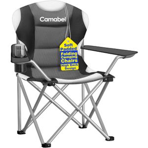 Camabel Folding Camping Chairs Oversized Heavy Duty Padded 400 LBS Beach Chair Portable Outdoor Lawn Chairs with Cup Holder Carry Bag for Sporting Hiking Picnics Fishing Grey