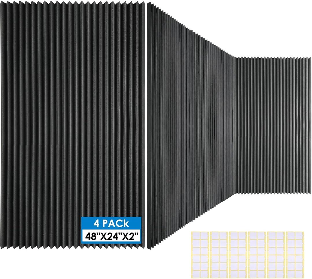 4 PCS Acoustic Panels,48''X24''X2'' Soundproof Foam Wall Panels,High Density Fireproof Noise Cancelling Foam Studio Foam Panel,Noise (Black 4 Pack)