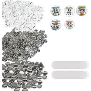 VEVOR 500 Sets 1 inch 25mm Pin Back Button Parts, DIY Round Button Badge Parts, Set Includes Metal Top, Plastic/Metal Button, Clear Film, and Blank Paper for Gifts Presents, Machine NOT Included