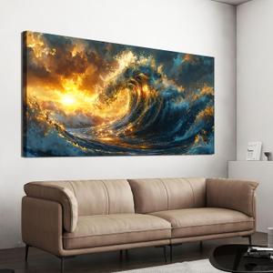Canvas Wall Art Decor Sunshine Wave Canvas Wall Art Pictures For Living Room Decor Gold Modern Abstract Aesthetics Wall Art Decor Canvas Prints Artwork For Bedroom Office Wall Decor 20 X 40 Inch