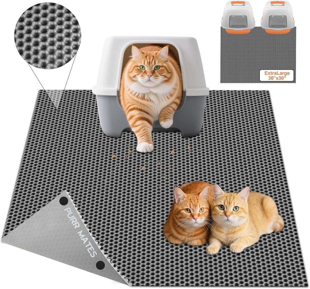 XL Extra Large Cat Litter Box Trapping Mat with Honeycomb Catcher for Indoor Kitty 36x30 Inch, Waterproof and Washable Easy Clean, Anti Tracking from Paws Mess Free, Heavy-duty Non slip (1 Count (Pack of 1), Gray)