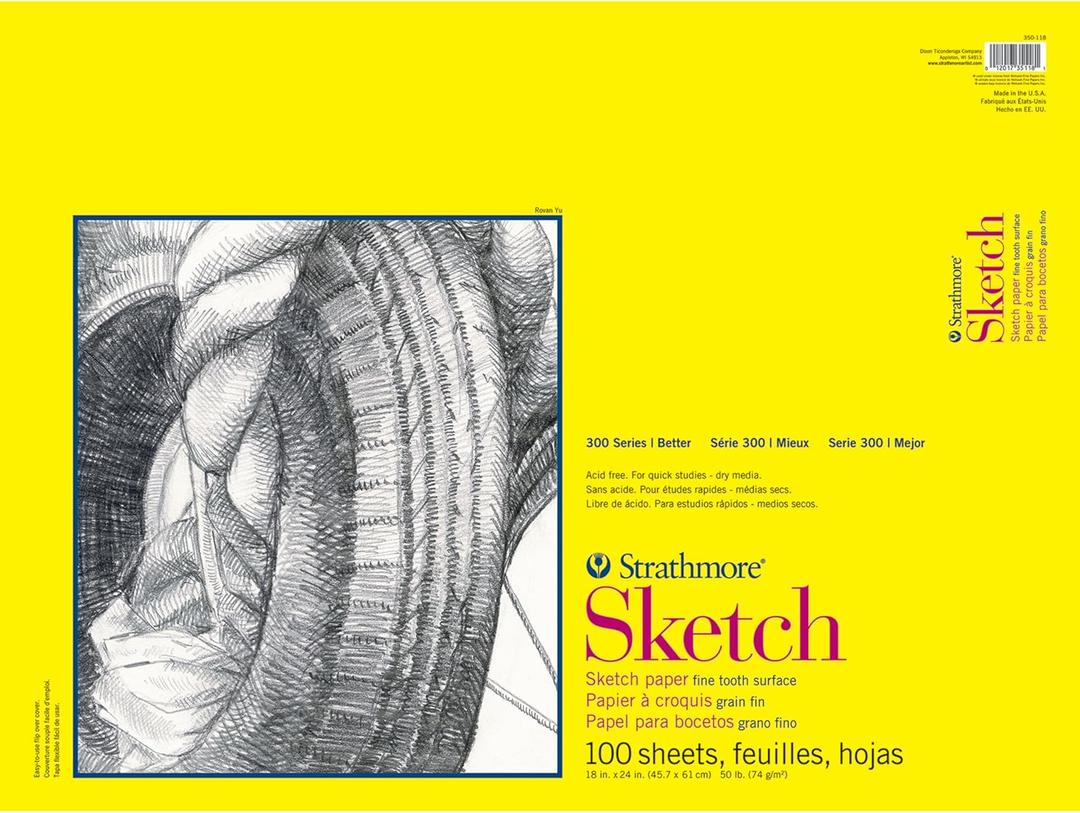 Strathmore 300 Series Sketch Pad, 18x24 inch, 100 Sheets, Glue Bound - Artist Sketchbook for Drawing, Illustration, Art Class Students