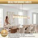 8-Light Brushed Gold Linear Chandelier,60" Dining Room Light Fixture