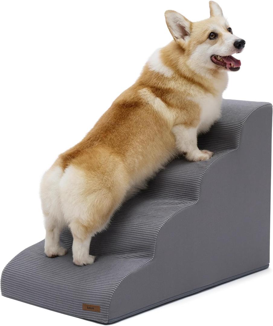 Lesure Dog Stairs for Small Dogs Pet Steps Ramp for High Bed and Couch with CertiPUR-US Certified Foam with Non-Slip Bottom, Grey, 4-Step (H: 19.7IN)