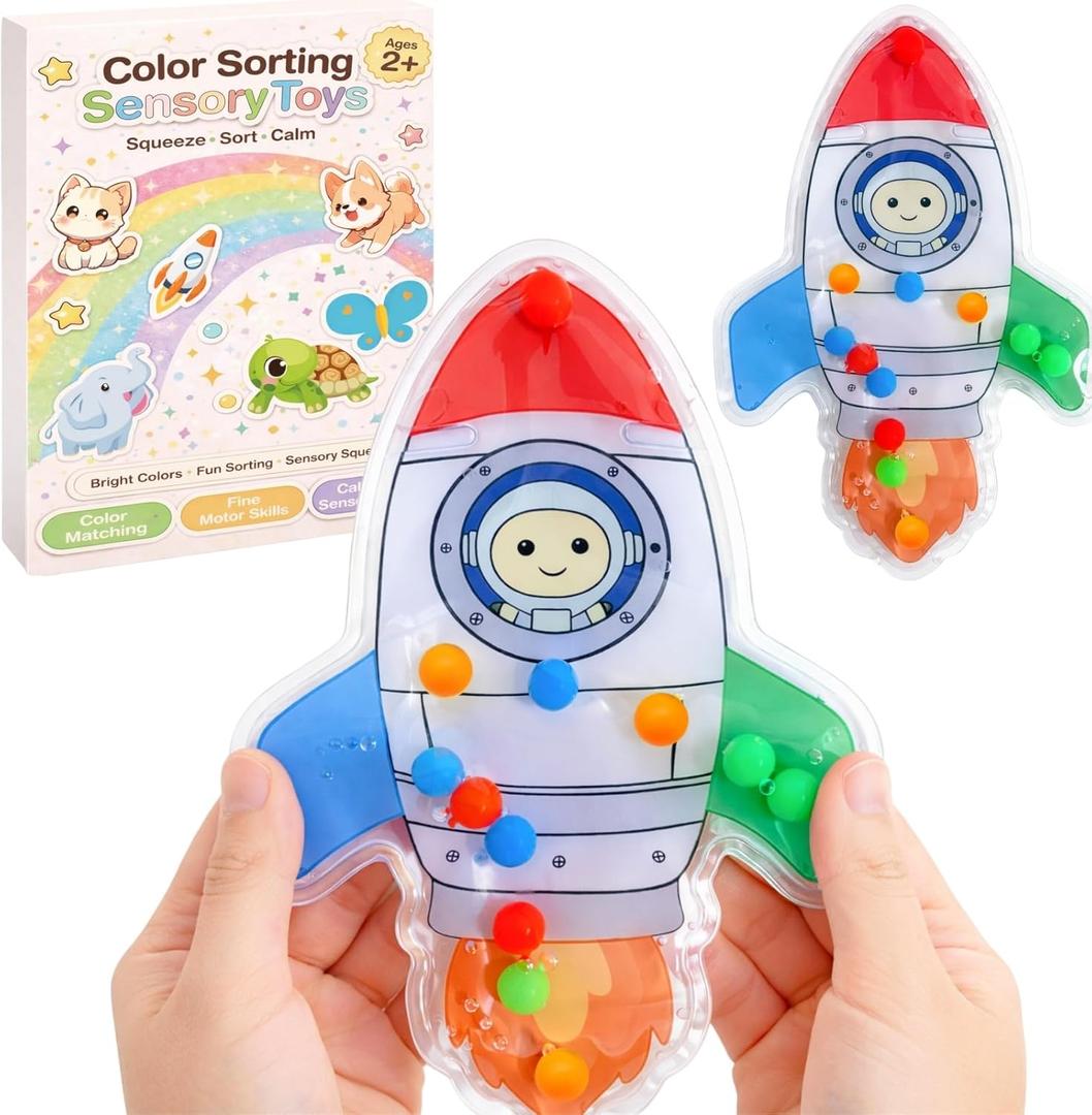 2 x Sean's Choice Color Sorting Toys for Toddlers, Roadtrip Travel Essenstial Fine Motor Autism Fidget Preschool Classroom Activities for Kids Easter Basket Stuffer (Rocket)