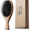 Wooden Paddle Hair Brush for Women & Men, Detangler Hairbrush with Ergonomic Handle & Air Cushion, Scalp Massager Suitable for Curly/Fine/Thick Hair, Wet & Dry Styling and Detangling Brushes