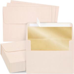 50 Pack Blush Pink 5x7 Envelopes for Invitations, Wedding, A7 Size with Bronze Lining and Self Adhesive Peel and Stick