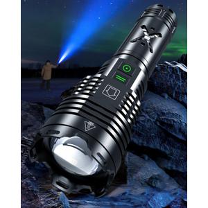 Super Bright Rechargeable Flashlight 2000000 High Lumens Waterproof Tactical Powerful Led Flashlight Battery Powered With 6 Mode Zoomable Fast Charge, Handheld Flashlight For Camping Caving Emergency