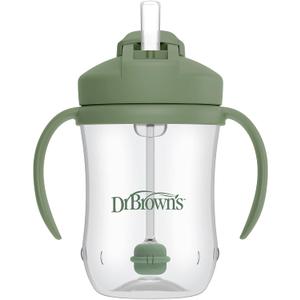 Dr. Brown's Milestones Baby's First Straw Cup, Training Cup with Weighted Straw, 9oz/270mL, Olive Green, BPA Free, 6m+