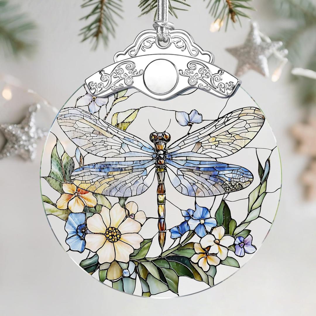 Christmas Ornaments: Stained Glass Ornament, Christmas Tree Ornament, Hanging Ornaments for Home Decor & Xmas Tree Decorations Exquisite Holiday Decor, Gifts & Holiday Present - Dragonfly