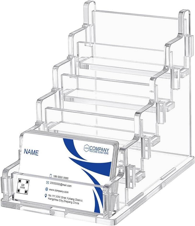 peacoblue Business Card Holder for Desk with 5 Slots(About 300 Cards), 5 tier Acrylic Card Display Stand for Office, Exhibition and Workplace to Organize Multiple Cards