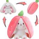 MIAODAM Bunny Stuffed Animal Reversible Cuddle Bunny Stuffed,Strawberry Bunny Transformed Rabbit Plush Zipper,Carrot That Turns Into Ears Bunnies Plushies Toy Cute Stuffy Doll Easter Girlfriend Gift (7inch, A Strawberry Rabbit)