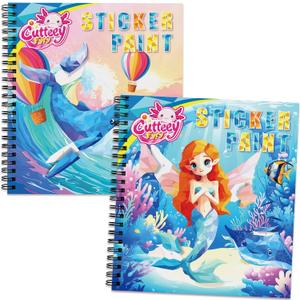 2PCS Paint by Number Sticker Book Travel Activities Essentials for Girls Kids Boys Ages 4-10 Road Trip & Airplane Toys & Long Car Rides, Birthday Present, Preschool Classroom Party Gifts (Mermaid,sea Animals)