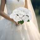 2 x White Artificial Flowers Fake Roses Silk Flowers Box Set for DIY Wedding Cake Bouquets Centerpieces Arrangements Party Baby Shower Home Decorations(7 PCS)