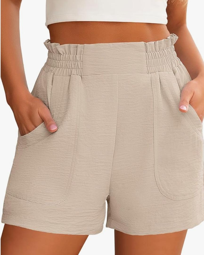 ANRABESS Women Summer Casual Shorts Elastic High Waisted Wide Leg Cute Dressy Beach Shorts 2025 Fashion Vacation Outfits, Khaki, Medium