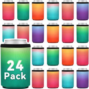 24 Pack Insulated Can Cooler Sleeves, Blank Sublimation Neoprene Iced Drink Holder for Cold Beer or Soda, 12oz Standard Beverage covers for Summer Parties, Wedding Supplies(Gradient Set)