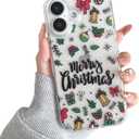 XIZYO Christmas Phone Case for iPhone 16, Cute Merry Christmas Pattern Clear Aesthetic Girls Kids Women Santa Slim TPU Shockproof Protective Case, Clear