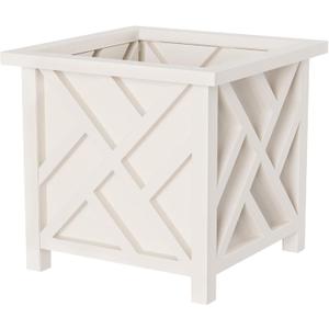 Lattice Design Outdoor Planter Box - 14.75 Square 13 Tall White Plant Pot - Decorative Plant Pots for Front Porch Decor - Flower Pots Outdoor Planters for Porch Patio or Garden Decor by Pure Garden