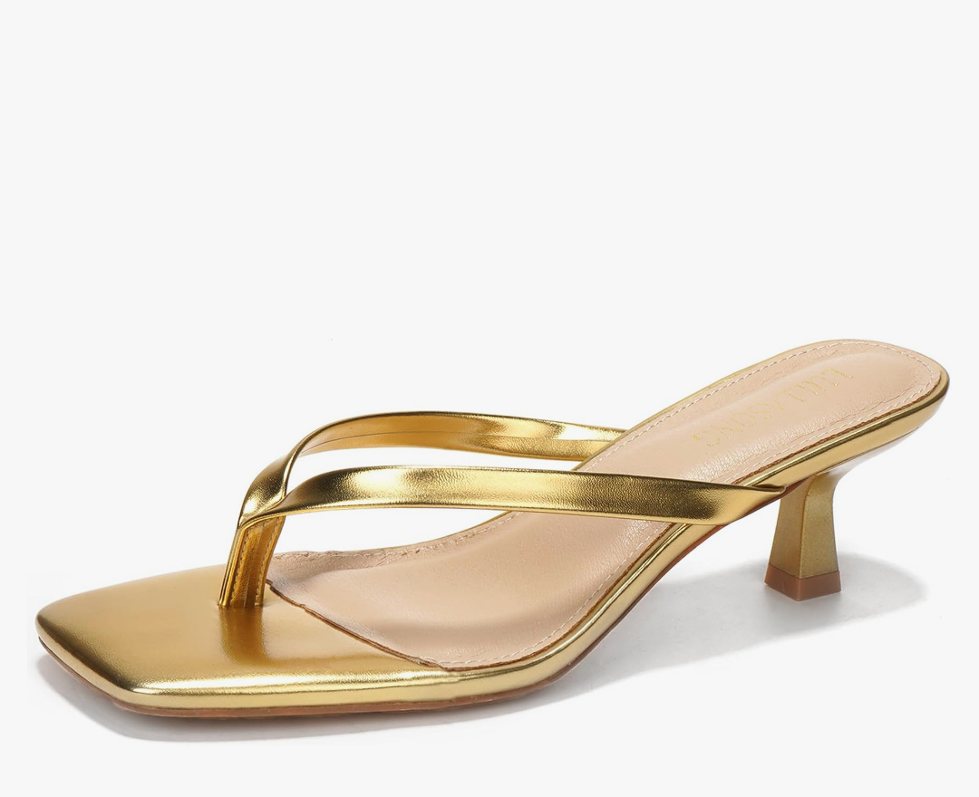 Women's Kitten Heels Sandals Square Open Toe Flip Flop Heels 1.8-2 Inch Heeled Sandals for Women 7.5 Gold