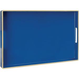 MAONAME Navy Blue Serving Tray with Handles, Modern Decorative Trays for Coffee Table, Plastic Rectangular Trays for Ottoman, Bathroom, Decor, 15.8 x 10.2 x 1.4"