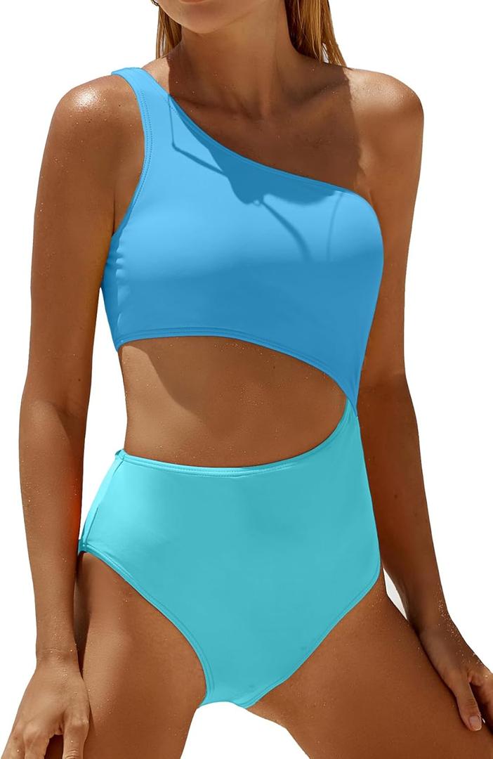 Women's One Piece Swimsuit- One Shoulder Bathing Suit Cutout Tummy Control Swimwear (Medium, Blue) Women's One Piece Swimsuit- One Shoulder Bathing Suit Cutout Tummy Control Swimwear (Medium, Blue)