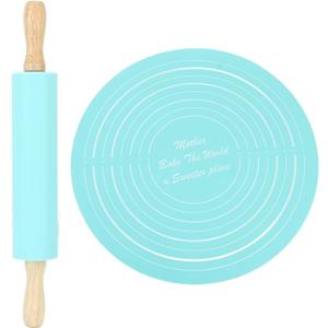 13.2in Rolling Pin Pastry Baking Mat 11.8x1.8in Large Silicone Rolling Pin Kneading Pad Baking Tool for Kitchen Restaurant School Use (Blue)