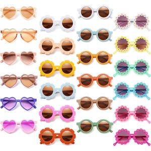 Kanayu 24 Pcs Kids Round Flower Sunglasses Toddler Cute Round Polarized Baby Sunglasses Outdoor UV Protection