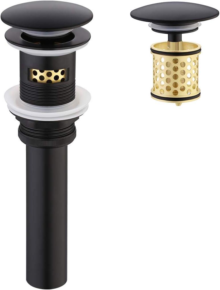 KES Matte Black Sink Drain with Overflow, Pop Up Drain with Overflow with Detachable Drain Hair Catcher Sink Drain Strainer for Bathroom Sink Drain Pop Up Drain Stopper Matte Black, S2018A-BK