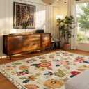 9x12 Area Rug for Living Room: Washable Rug Non Slip Low Pile Soft Faux Wool Non Shedding Distressed Vintage Floral Large Area Rugs for Bedroom Dining Room Kitchen Nursery Under Table Farmhouse Office,  Beige Floral