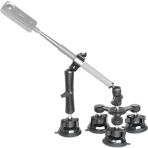 Camera Triple Suction Car Mount for Insta360 X5/X4/X3/Ace Pro, for GoPro Hero 13/12/11/10/9/8, with Big 4 Suction Cups, Stable, Adjustable, for Car Outside High Speed Vlogging (Stick Excluded)