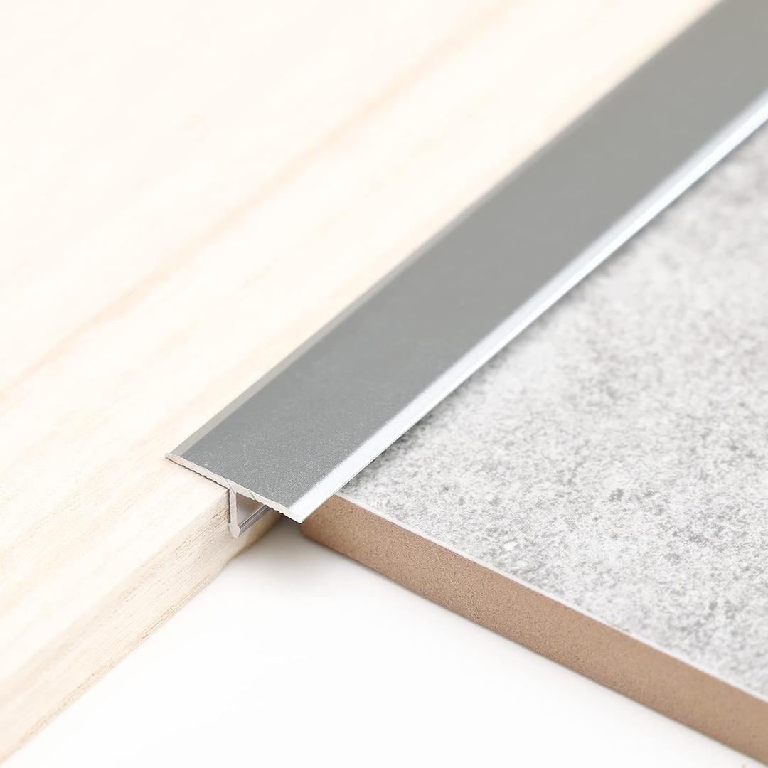 Trimold 3Pcs Aluminum T Molding Trim & Floor Transition Strips, Flat Divider Strip for Door Threshold and Joining Flooring Gaps of Laminate Planks Tile (2.9Ft x 0.8In, Matte Silver)