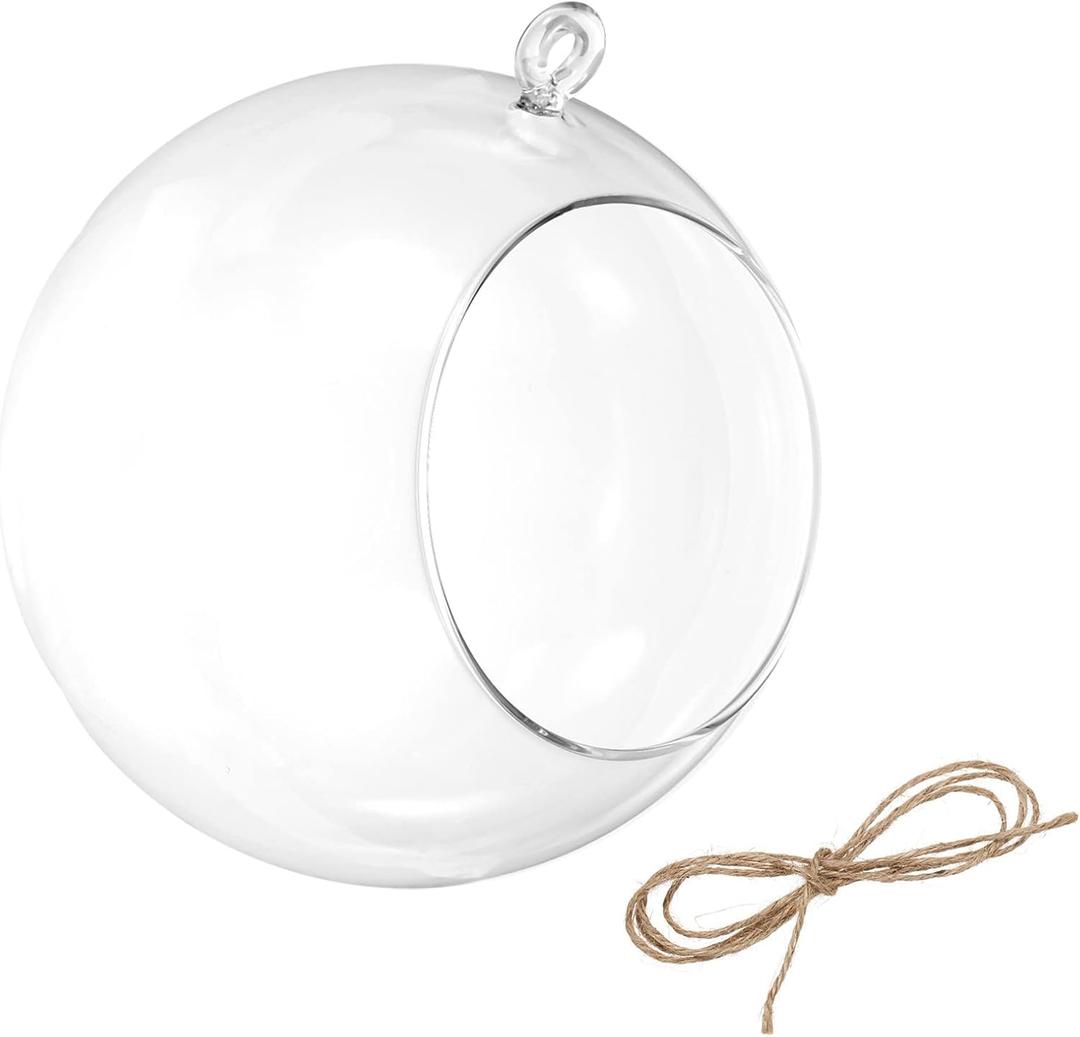 PATIKIL Round Globe Terrarium Air Plant Planter, 6.3 Inch High Borosilicate Glass Hanging Decorations for Succulent, Tillandsia, Clear