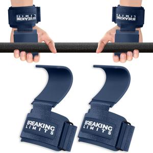 Breaking Limits Lifting Hooks for Weight Lifting (Pair) - Wrist Hooks for Weightlifting, Gym, Deadlifts & Pull-Ups Hook Lifting Straps - Hook Grips for Men & Women (Marine Blue)