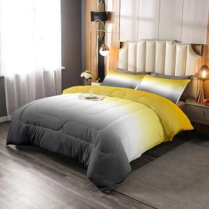 Ombre Comforter Set Yellow White Grey Bedding Set Queen Size Colorful Gradient Down Comforter Modern Abstract Quilt Duvet Insert Soft Warm Lightweight Room Decor 1 Comforter With 2 Pillowcases