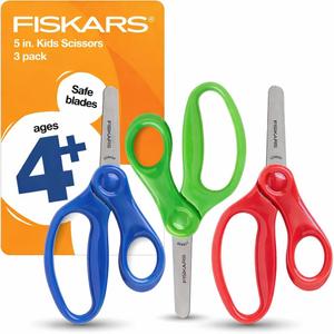 Fiskars 5" Blunt-Tip Kids Scissors for Kids Ages 4-7, Scissors for School or Crafting, Back to School Supplies, 3 Pack