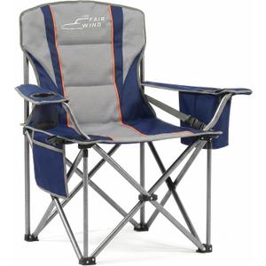 FAIR WIND Padded Camping Chair 500LBS Capacity Heavy Duty Oversized Folding Chair for Heavy People Portable Lawn Chair with Adjustable Lumbar Support, Cooler Bag & Cup Holder for Outdoor, Beach