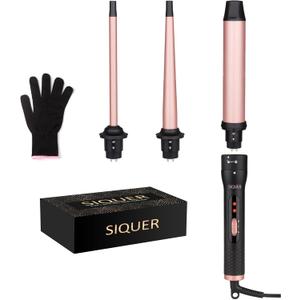 3 in 1 Curling Wand Set - SIQUER Hair Waver Curling Iron for Women with 3 Interchangeable Ceramic Beach Waves Wands 1/2 Inch to 1 1/4 Inch Fast Heating Up Hair Curler with Box (Rose, Black)