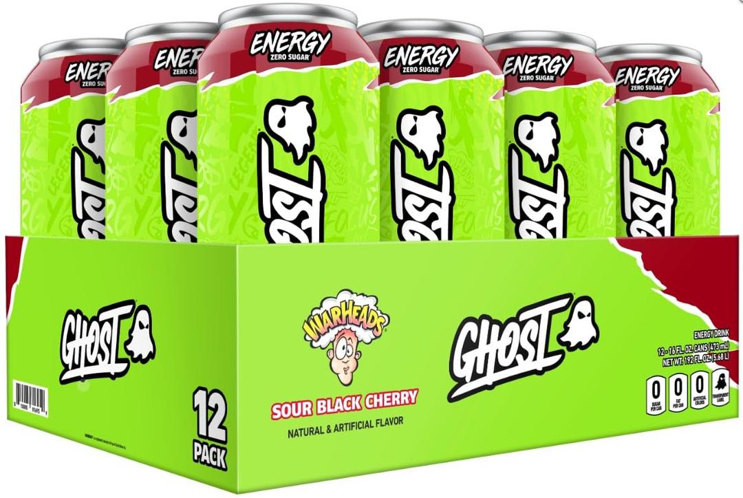 Ghost Energy Sour Black Cherry Warheads 16 fl oz. (12 Pack), Best Before: 02/2026