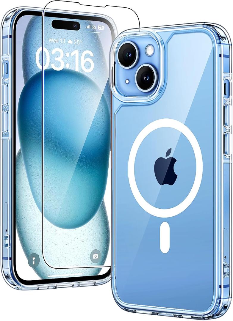 TAURI for iPhone 15 Plus Case Clear, Compatible with Magsafe, with Screen Protector, Military Grade Drop Protection Shockproof Case for iPhone 15 Plus 6.7 Inch