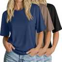 Huukeay 3 Pack Women's Half Sleeve T-Shirts, Crew Neck Elbow Length Tops Loose Casual Basic Tees Summer Tunic Tops S