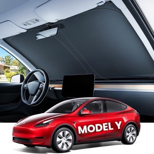 REEVAA Upgraded for Tesla New Model Y 2016-2026 (Juniper) Windshield Sunshade [Tailored Fit, 99% Sun Protection] Foldable Sun Shade Car Accessories with Storage Bag